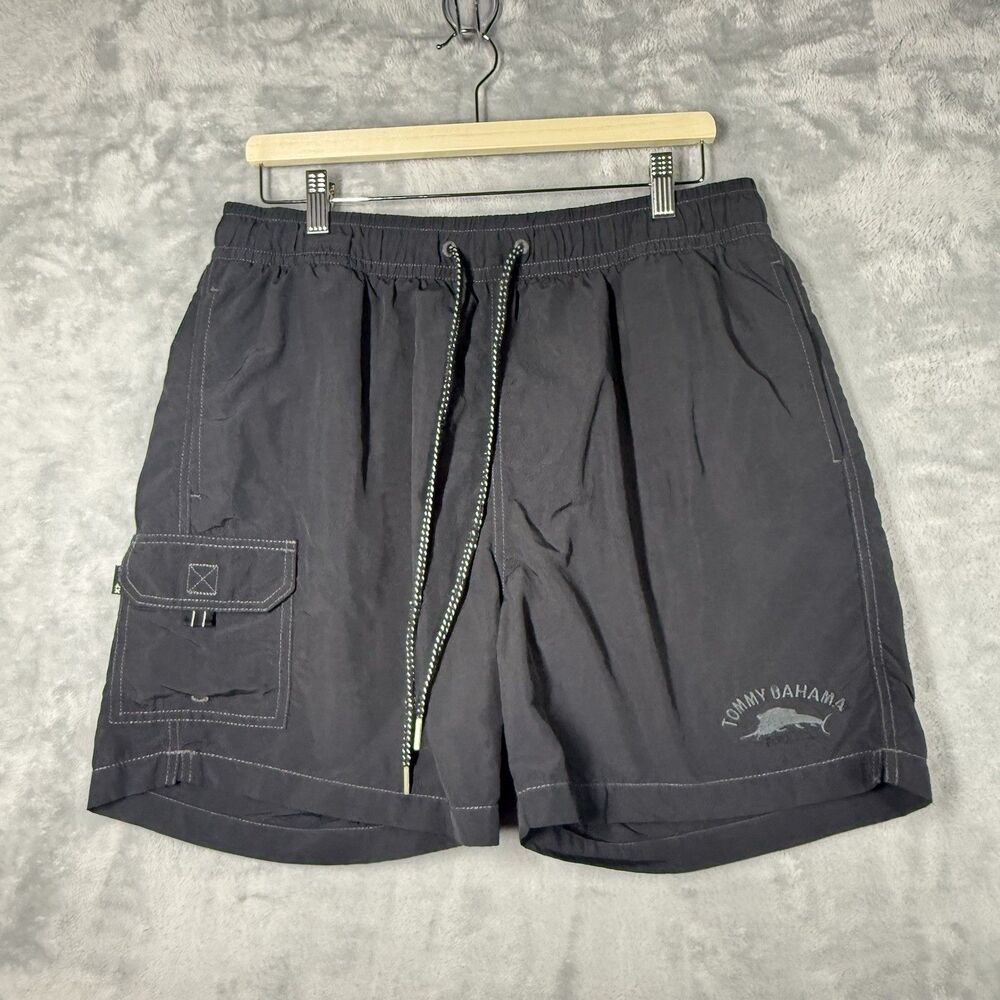 Tommy Bahama Relax Swim Shorts Mens Large Black Nylon Lined 6 Inch Inseam